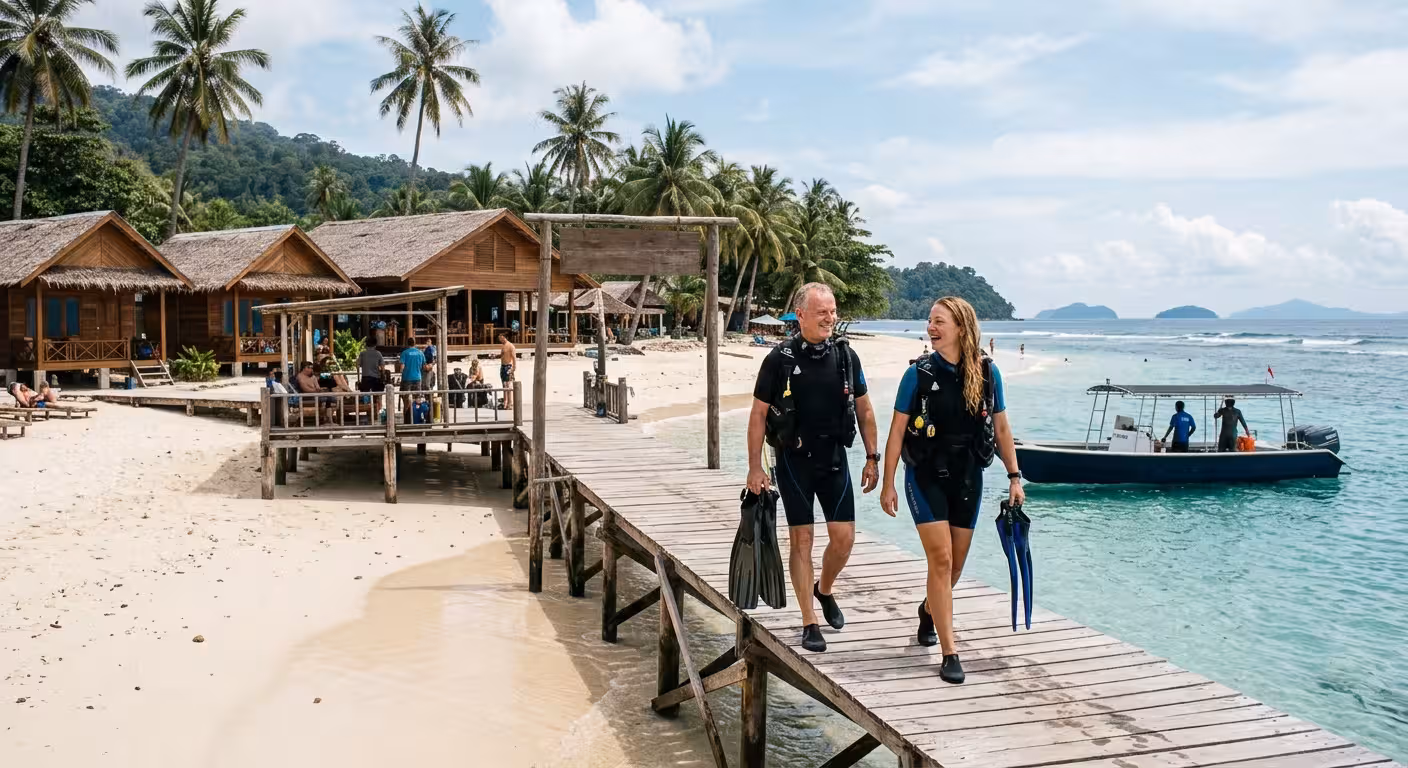 Dive resort with accommodation overlooking the ocean