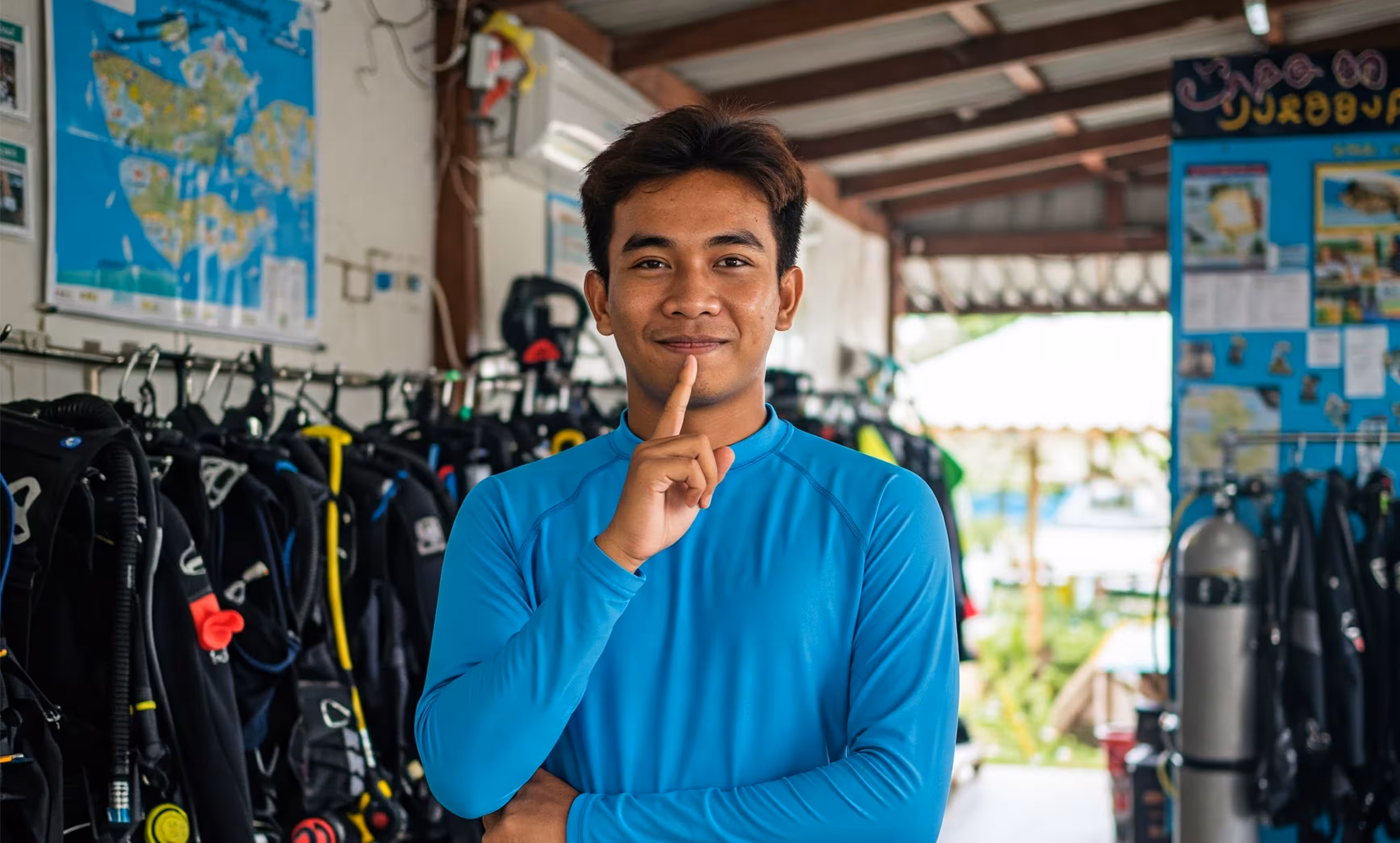 Dive shop gear on display