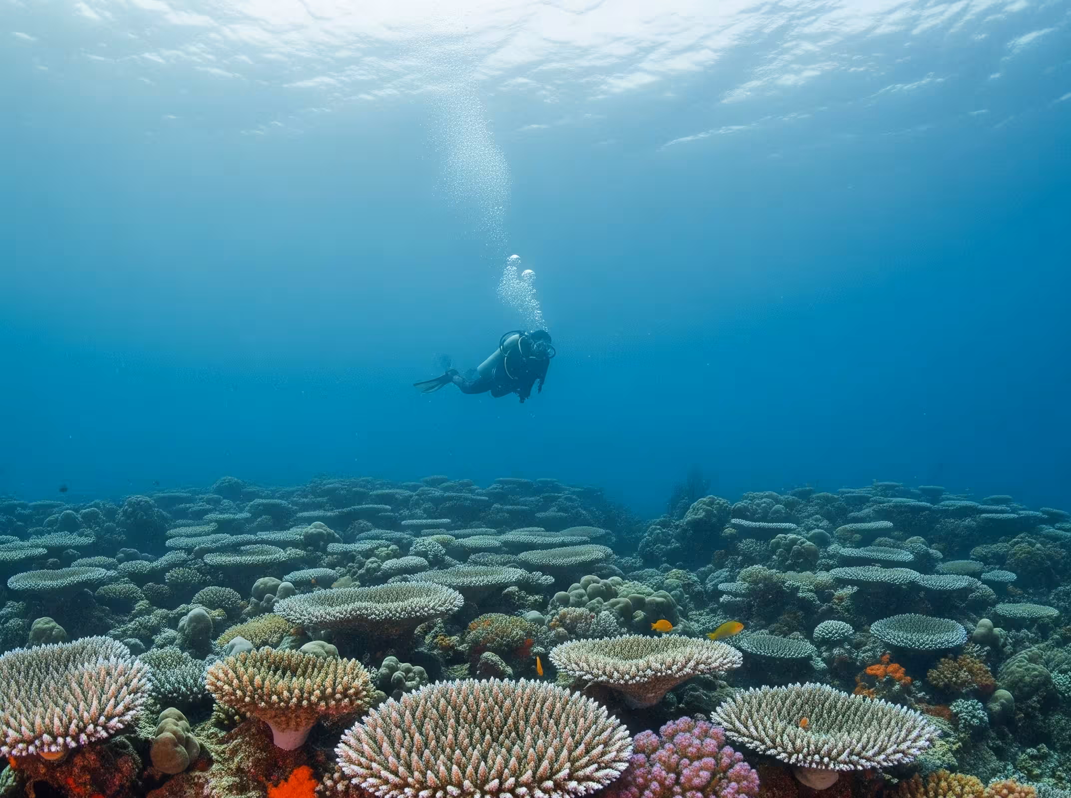 Dive guide educating divers about coral reefs