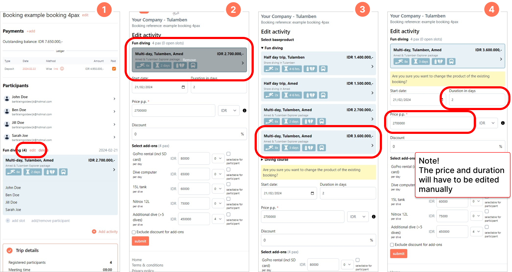 Change the connected activity of a booking