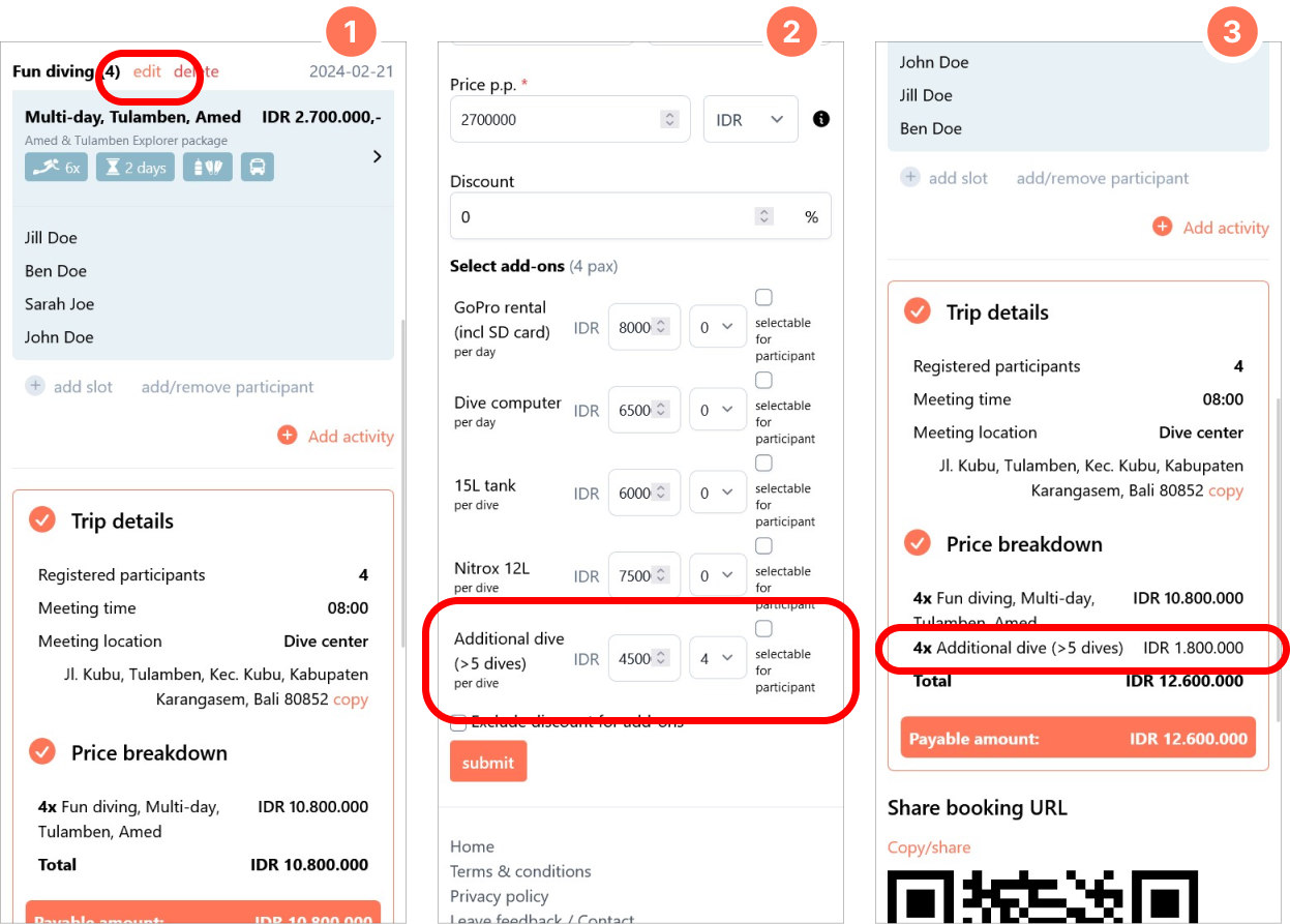 Selecting a multi-day activity from your base-products
