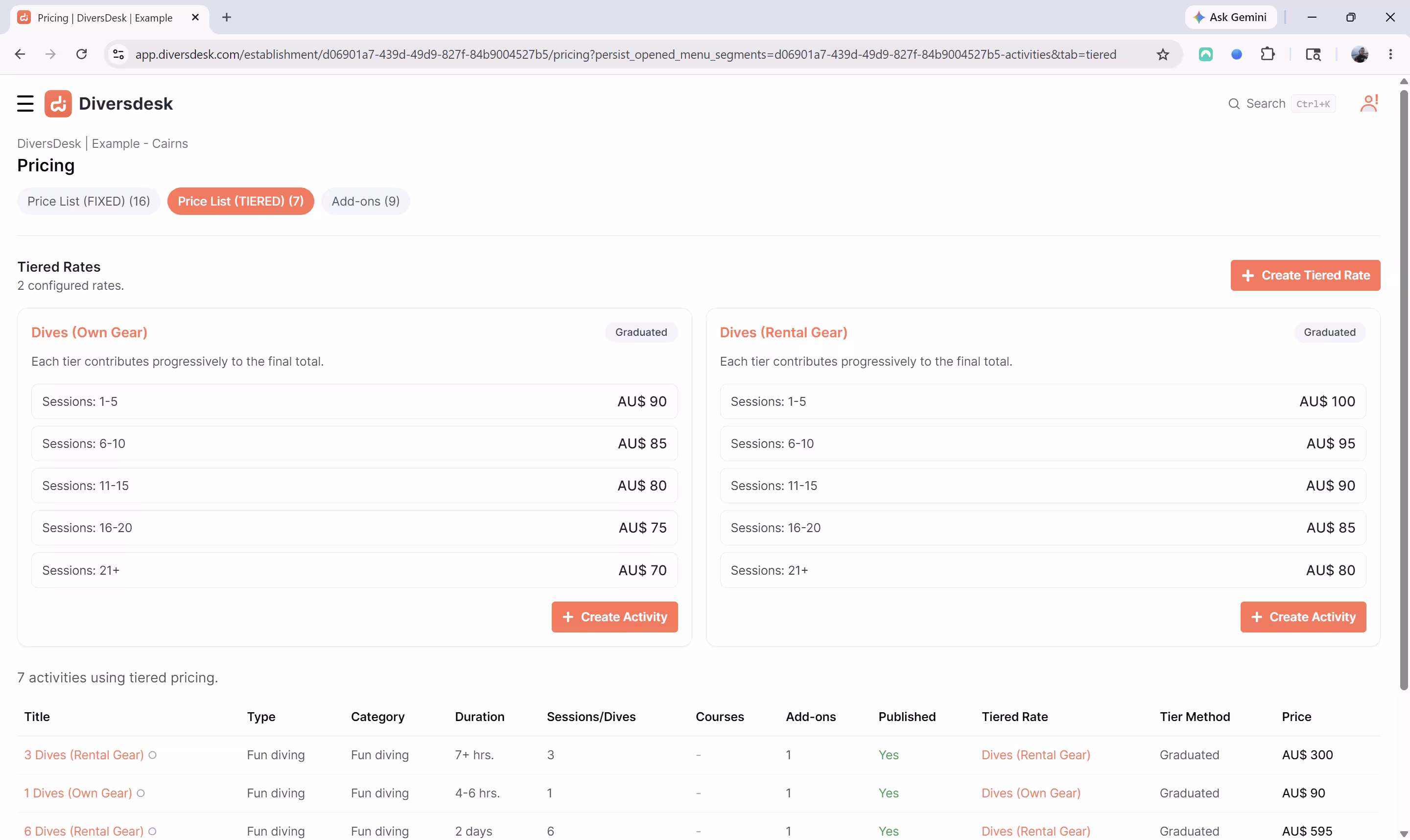 Tiered pricing rules on the pricing page
