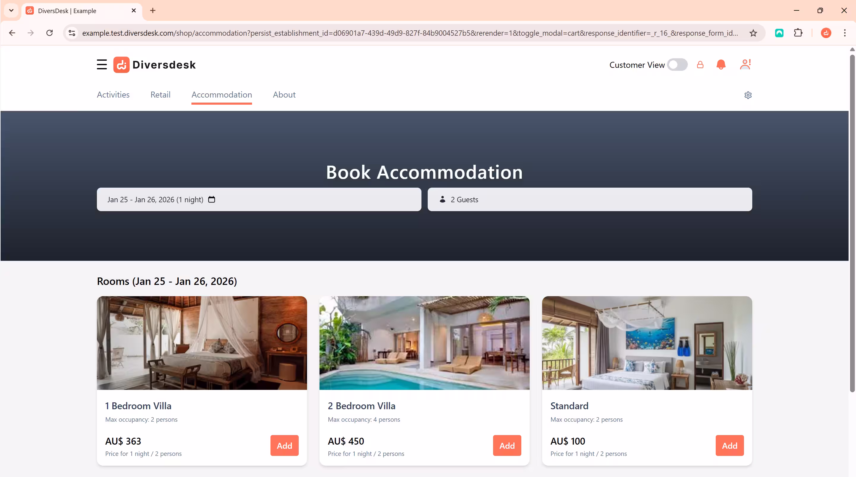 Diversdesk Accommodation Webshop and Unified Cart