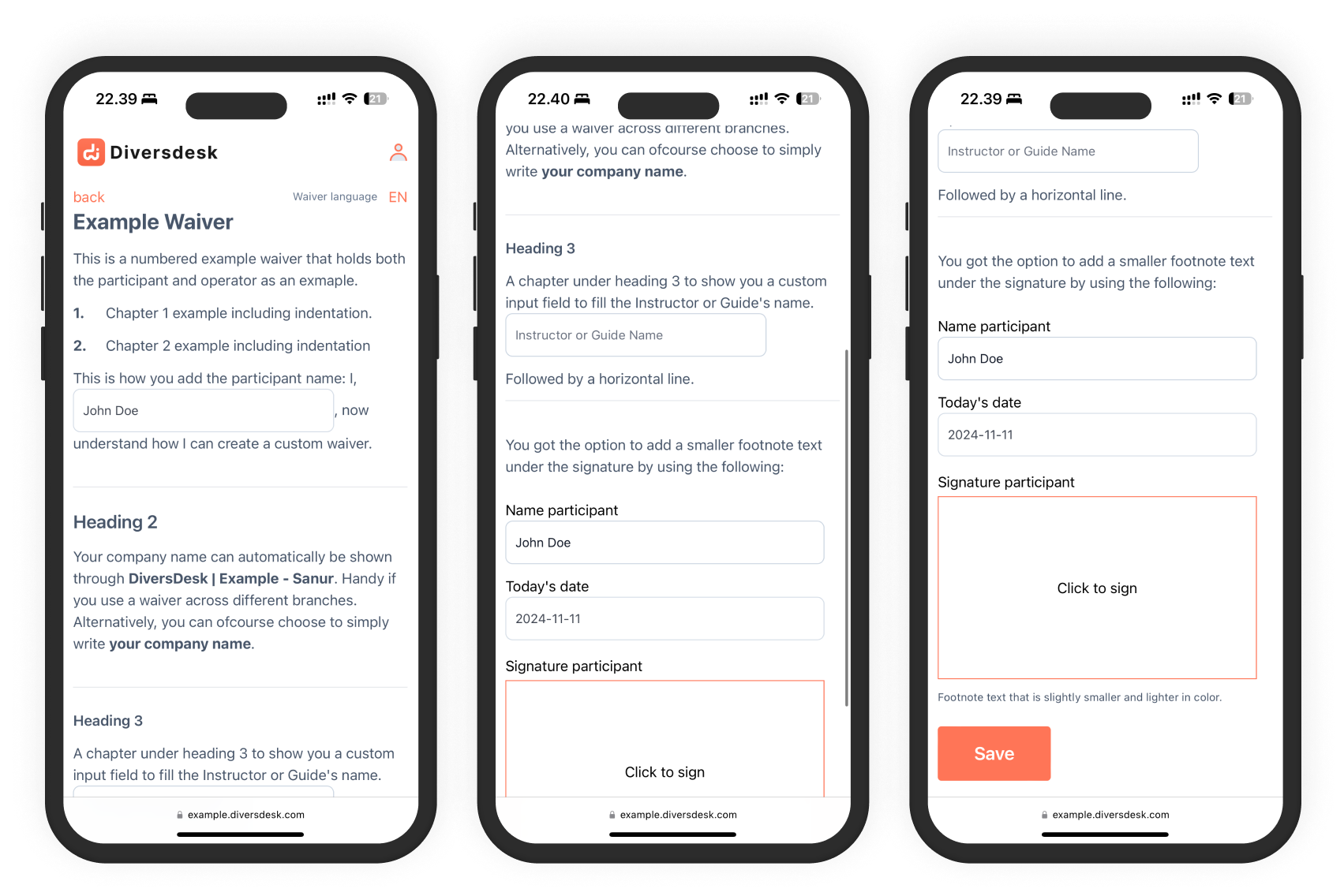 Create a new waiver through the 'Create' hyperlink