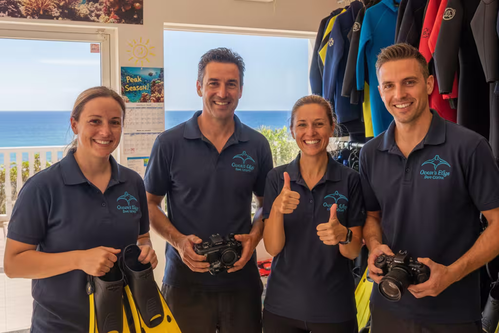 Dive centre team happy during low season