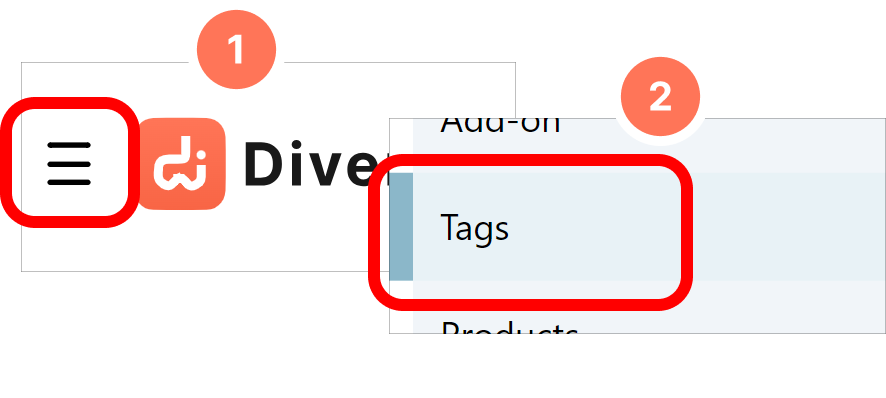Navigating to the Tags page through the hamburger menu