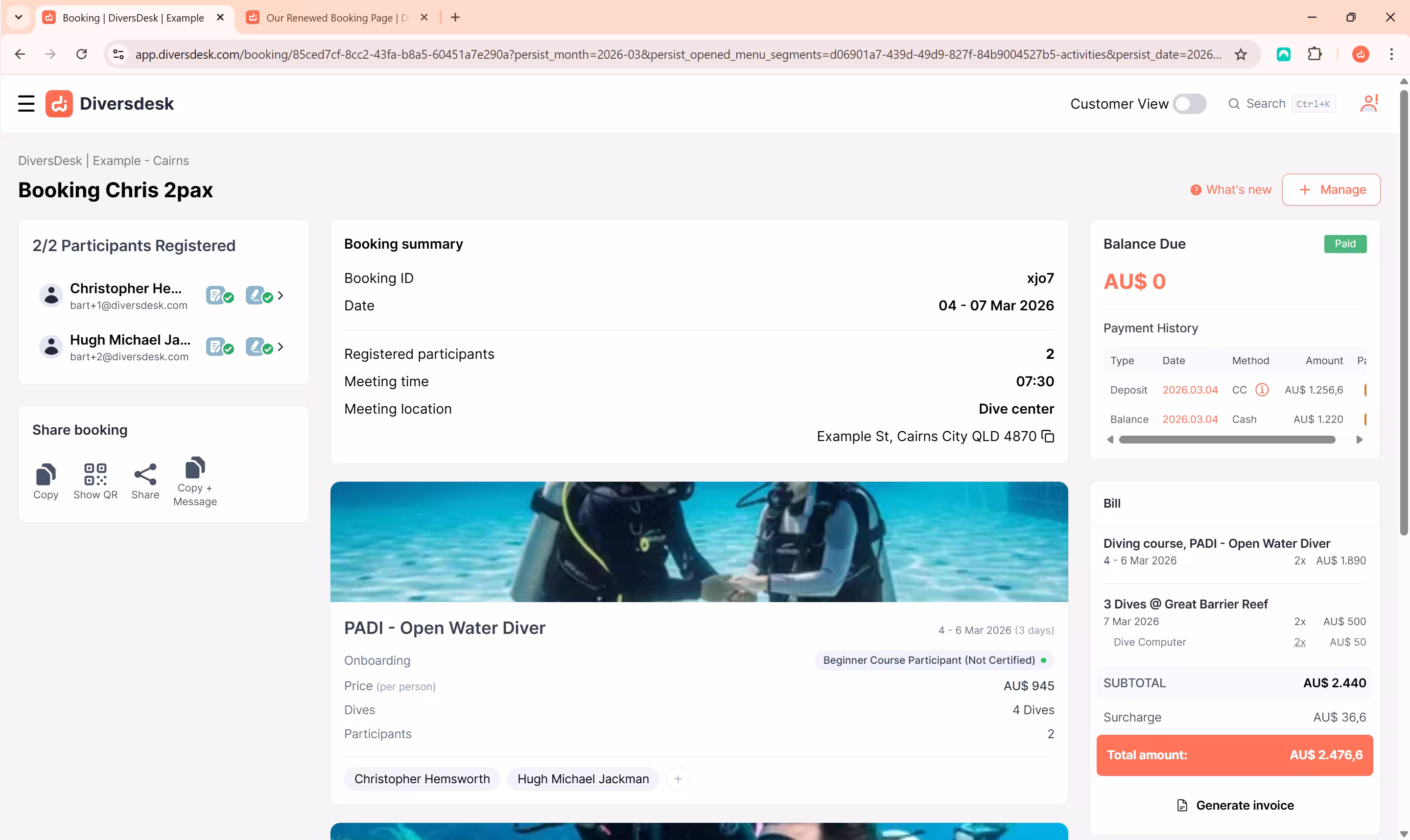 Renewed Diversdesk Booking Page Image