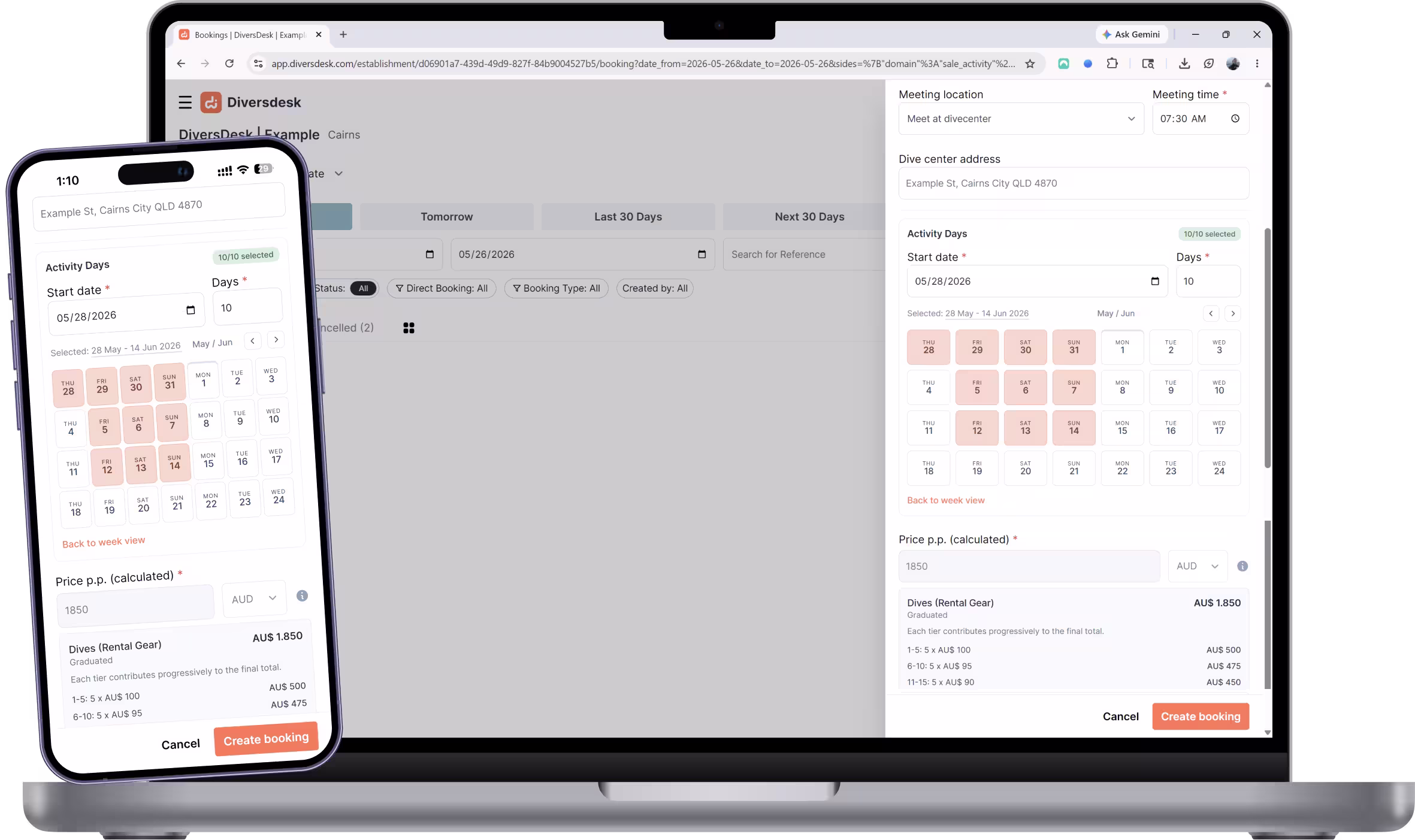 Non-consecutive scheduling view on mobile and desktop
