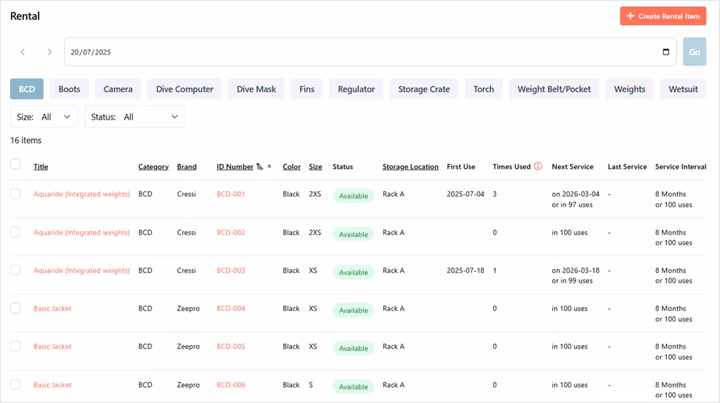 A snippet of a rental inventory